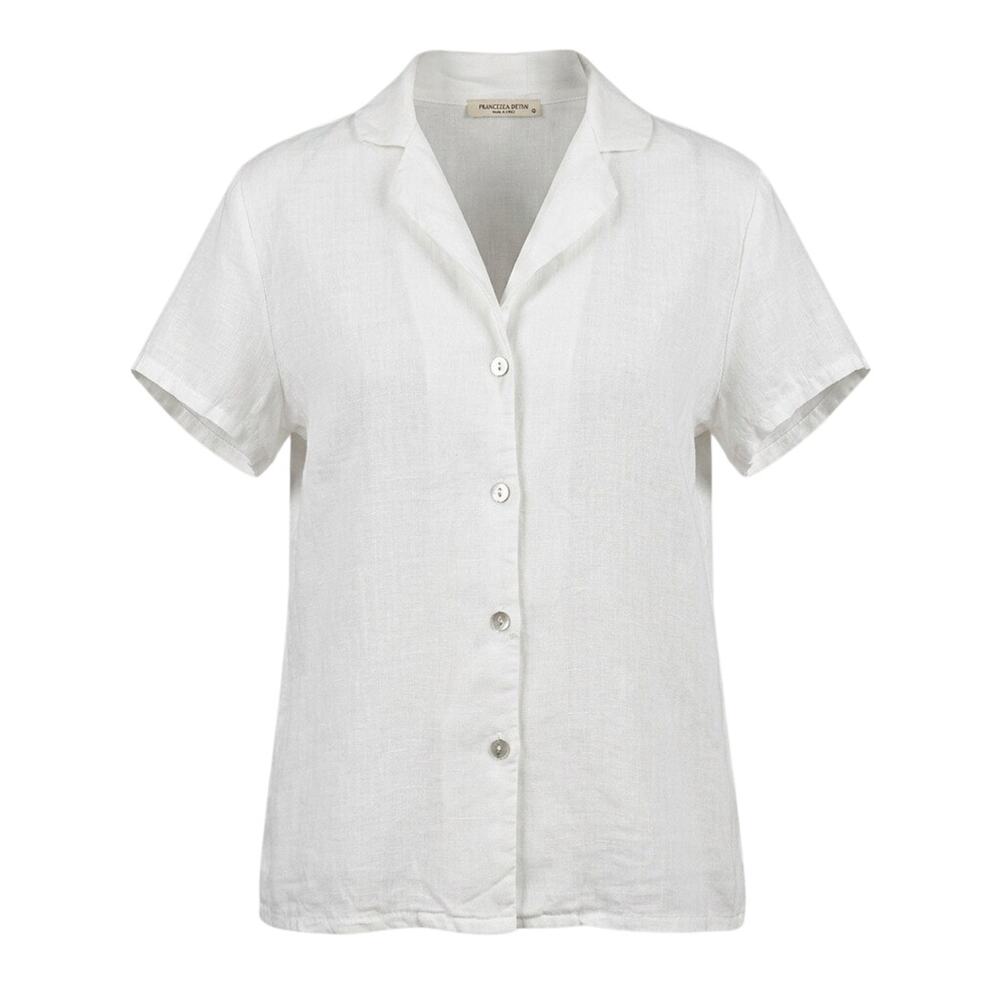Francesca Bettini Made In Italy White 100% Linen Short Sleeve Button Up Shirt M